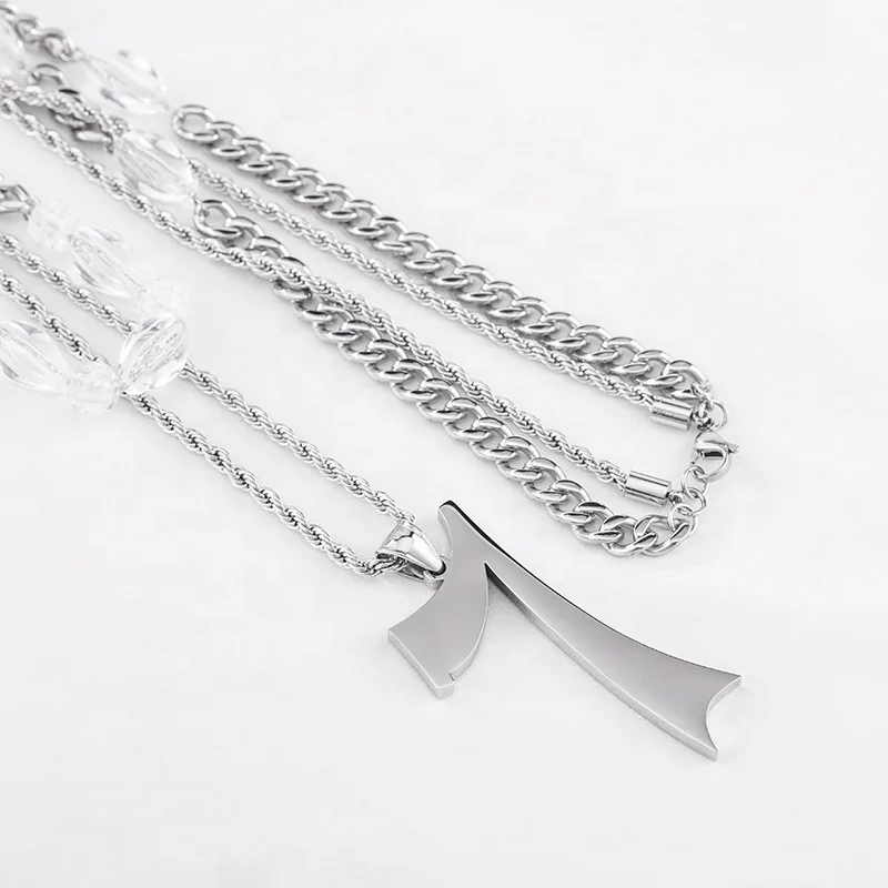 Hot Selling Hip Hop Fashion Jewelry Stainless Steel Splicing Beaded Double Chain Digital Seven Pendant Necklaces