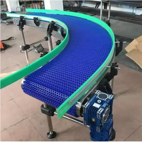 Assembly line 90 180 degrees 200 mm width turn curved plastic mesh belt conveyor