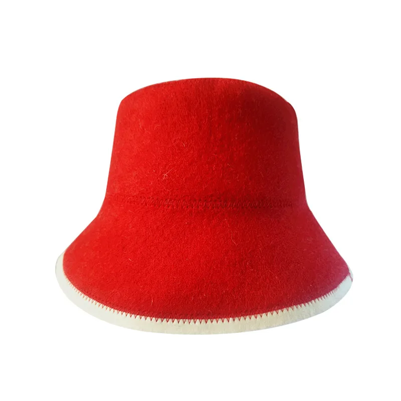 Colorful Russian 100% Wool Felt Red Blue Purple Custom Logo Thickened Heatproof Sweat Bucket Sauna Hat Cap for Steam Room