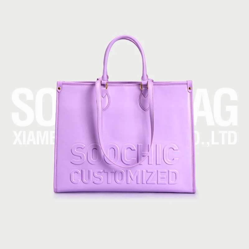 Custom Luxury Raised  Engrave Embossing lavender Leather Tote bag for Women,Large Black leather Shoulder Bags