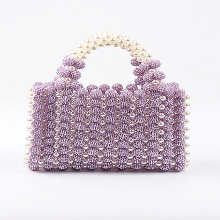 Pearl Dinner Dress Handbag 2023 New Hand Woven Small Design Beaded Square Bag