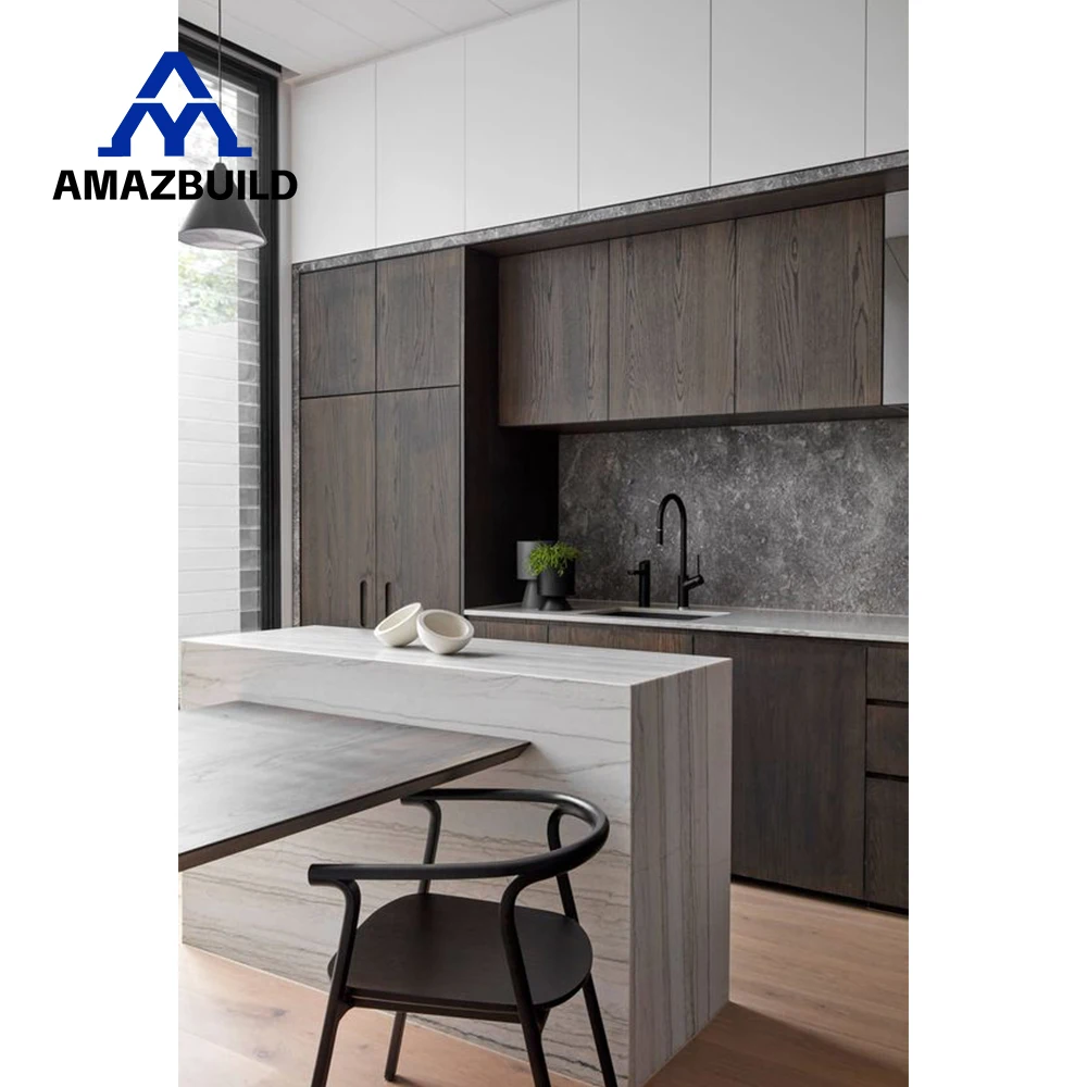 Модем AMAZBUILD минималистичный дизайн кухонная мебель на заказ для дома L-образные меламиновые шкафы кухонные с раковиной