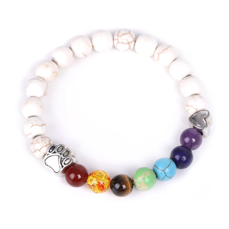 G1437 Natural Stone Bracelet Heart Dog Cat Paw Print Bead Pet Memorial For Women Men 7 Chakra Bracelet