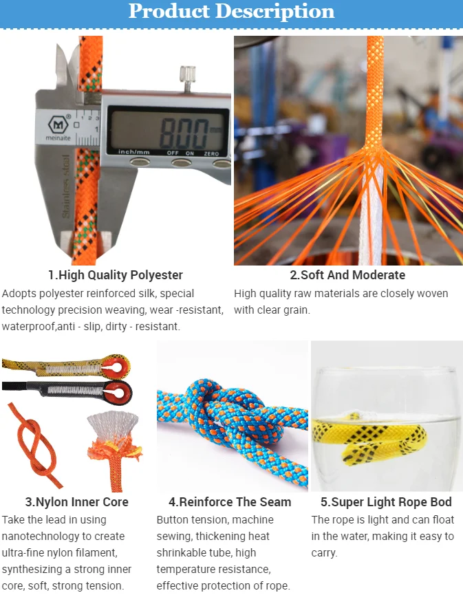 Best Quality Nylon High-Strength Polyester 10Mm 12Mm 20Mm Rock Climbing Rope