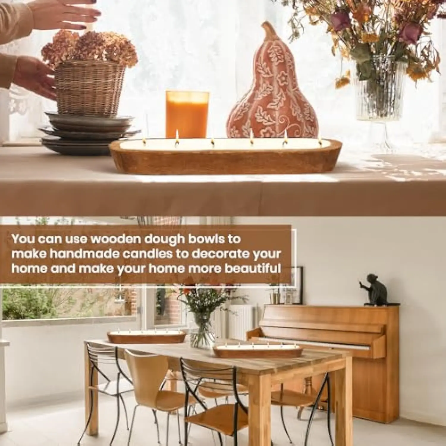 antique rustic living kitchen home decorative fruit bowl multi wick paulownia wooden dough candle key bowl long