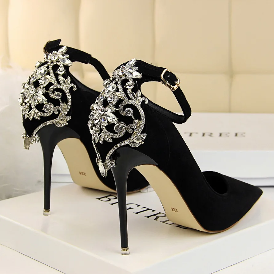 European and American style thin high heels women 2022 luxury design wedding shoes with rhinestones fashion heels for ladies