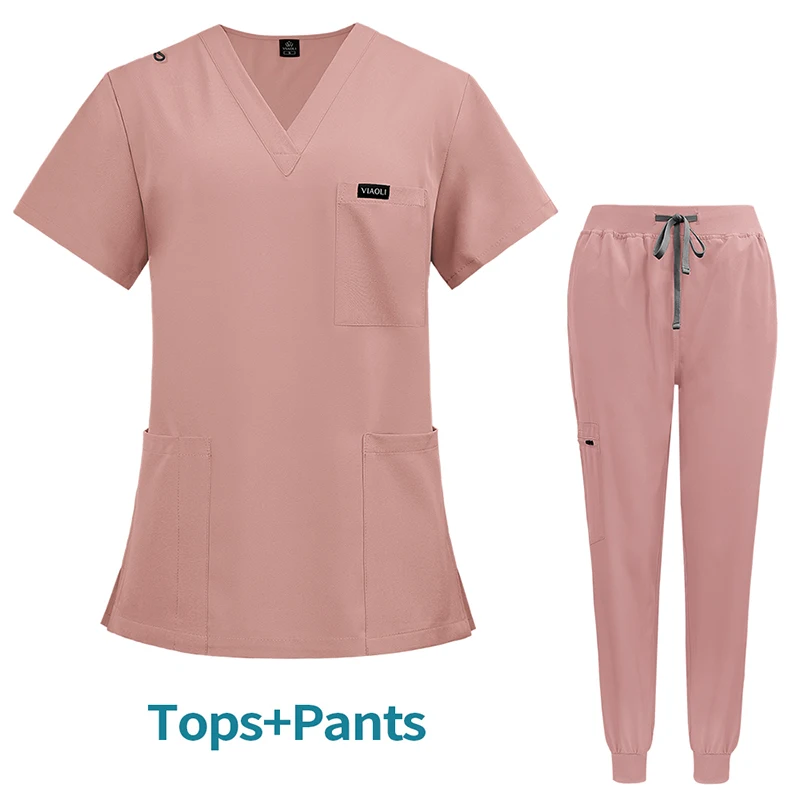 Top Sale Nurses Hospital Uniforms Two Piece Stretch Spandex Pants Scrubs Suit Nursing Jogger Women Scrubs Uniforms Sets