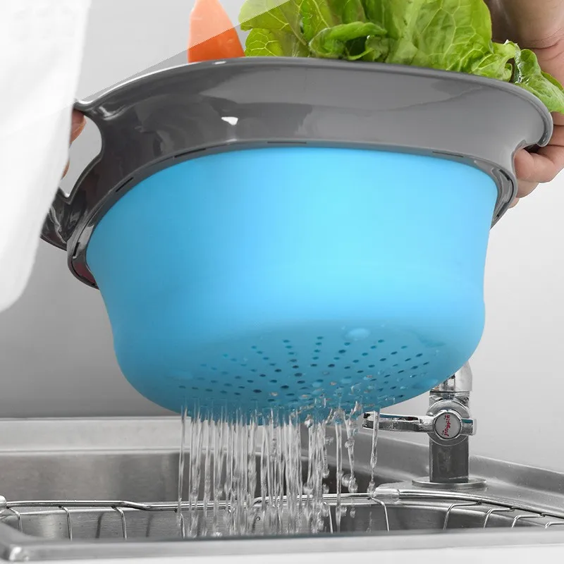 Amazon Wholesale 2pcs Collapsible Colander Kitchen Vegetable Fruit Foldable Large Plastic Colander 50cm