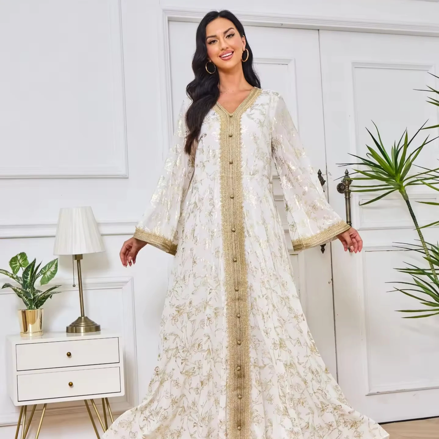 High quality Dubai evening dress, Muslim clothing dress, bottom floral hot stamping fashion robe