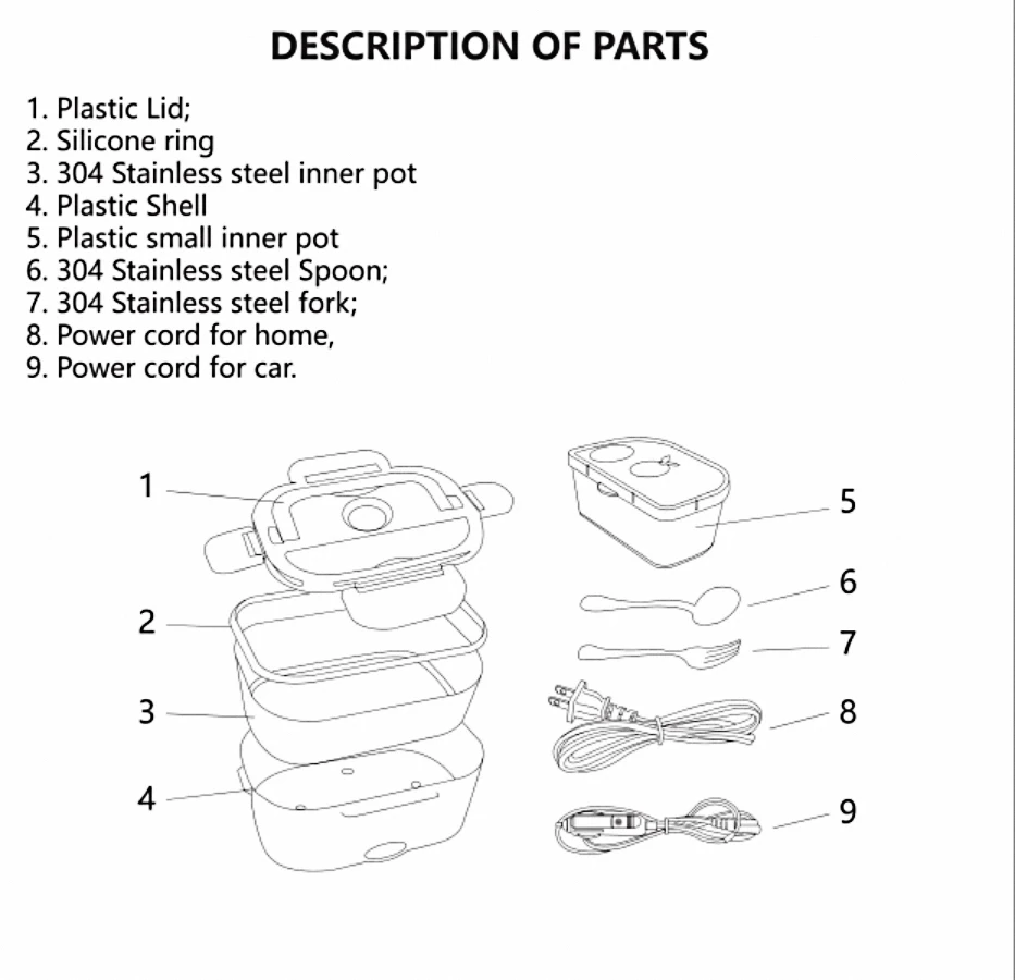 2 in 1 110V/12V/24V 60-80W 1.5L portable Electric Lunch Box Food Heater, for Car Truck Homework