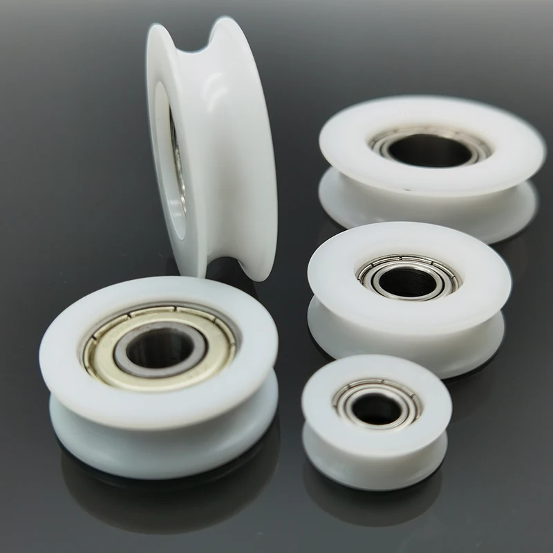 POM Nylon Plastic Pulley U-Shape Groove Wheel 5x18x7.5mm Guide Bearing Pulley Rail Ball Wheel for Driving Mechanical Equipment