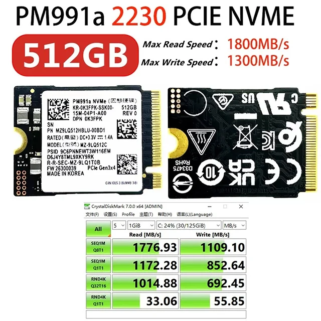 Для Samsung PM991a 1 ТБ 512 ГБ 256 SSD M.2 2230 Внутренний твердотельный накопитель PCIe3.0x4 NVME для Microsoft Surface Pro7 +