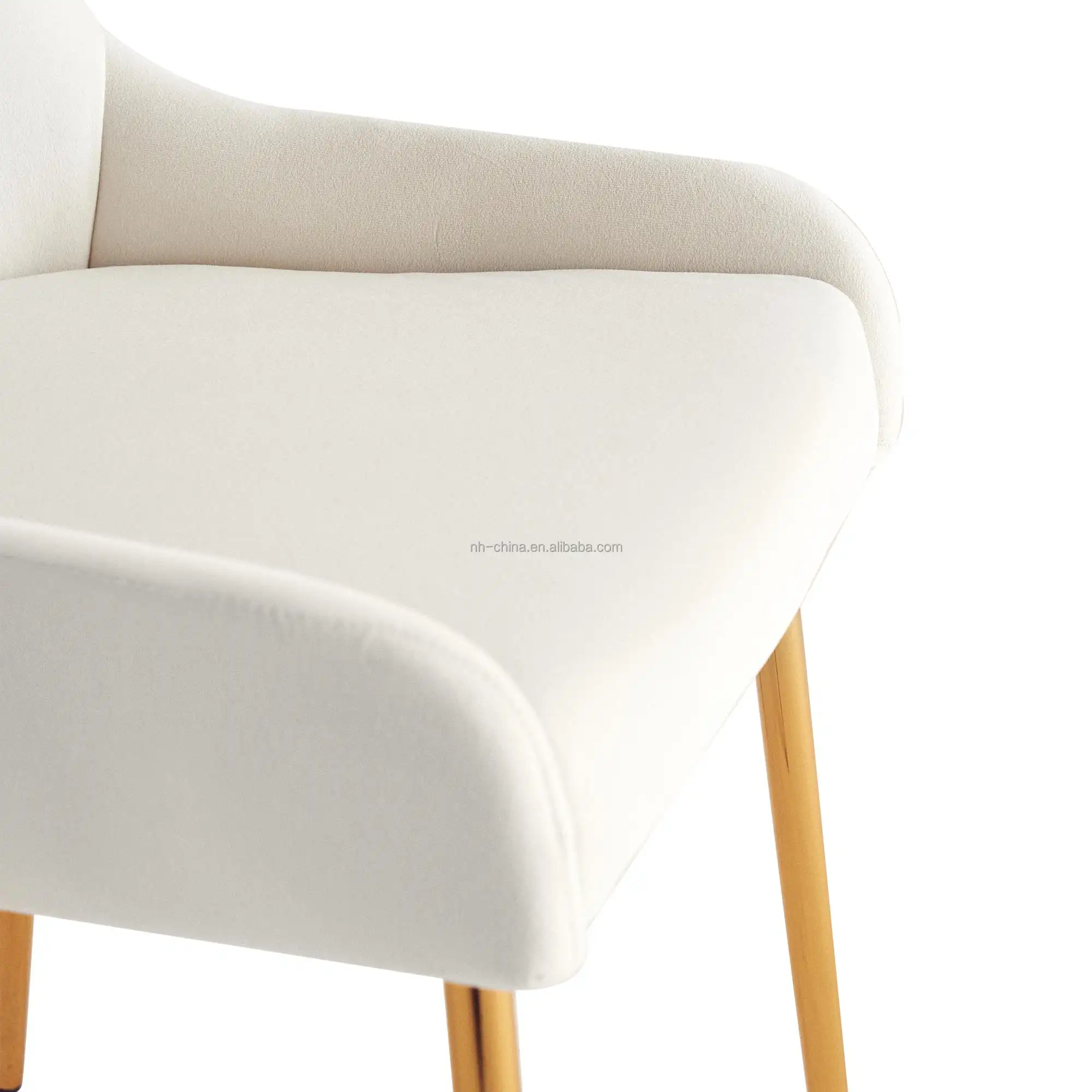 Luxury modern latest design Vertical stripes backrest beige velvet kitchen dining room chair with golden metal legs