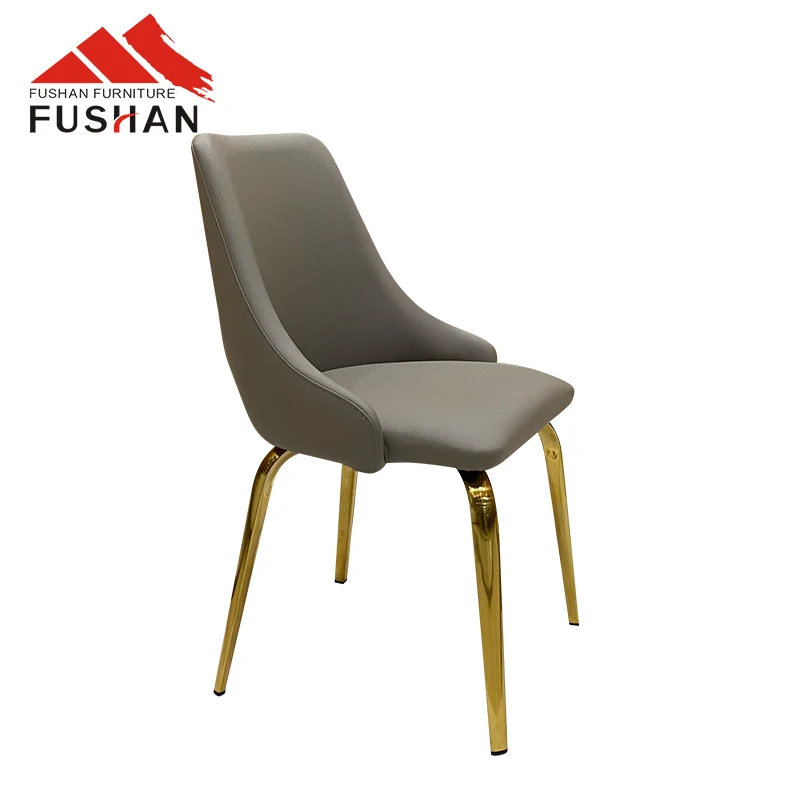 Hot Sale Home Furniture Dining Room Chair Restaurant   Metal Steel Frame PU Leather  Chairs With Gold Leg