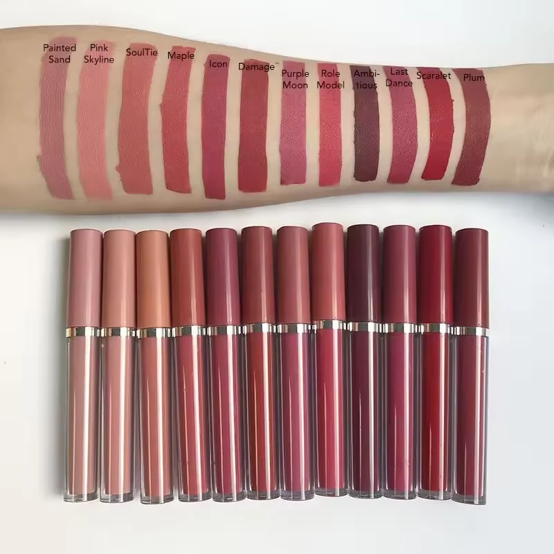 Custom Logo Professional High Quality Long Wear Lipstick Vegan Matte Waterproof Liquid Velvet Nude Lipgloss