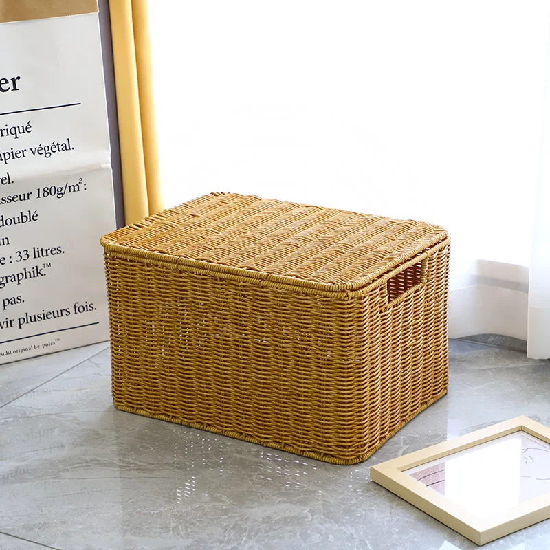 Plastic Rattan Toy Storage Box Woven Handmade Wicker Baskets Organiser PP Rattan Laundry Basket Laundry Hamper for Bathroom