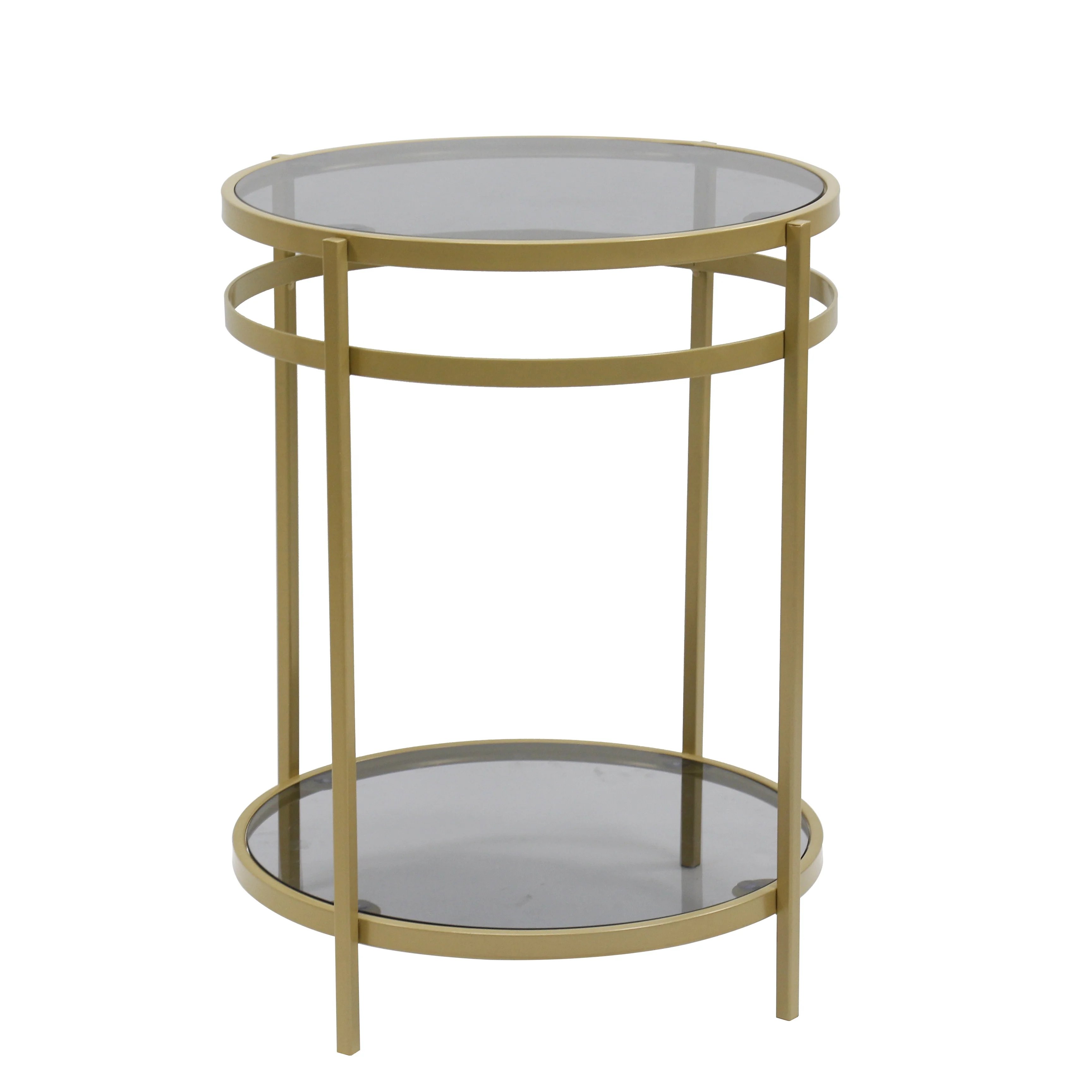 FUHUA NEW Modern Gold Side Table 2-Tier End Table Round Accent Table for Bedroom&Living Room