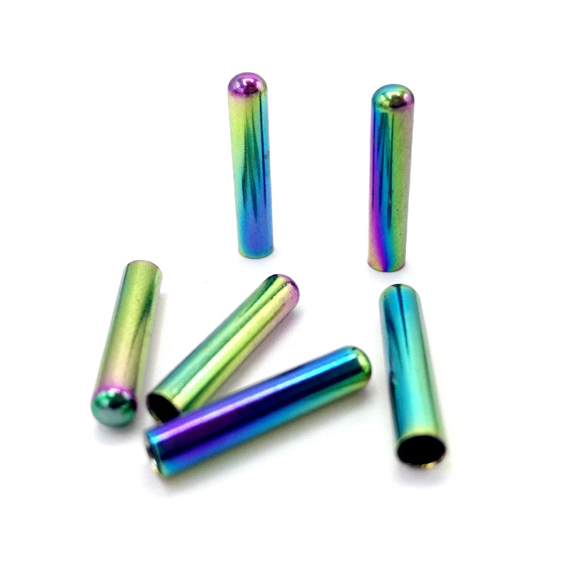 High quality shoe lace vacuum plating rainbow colorful style aglets custom metal lock aglet hoodie cord end tips