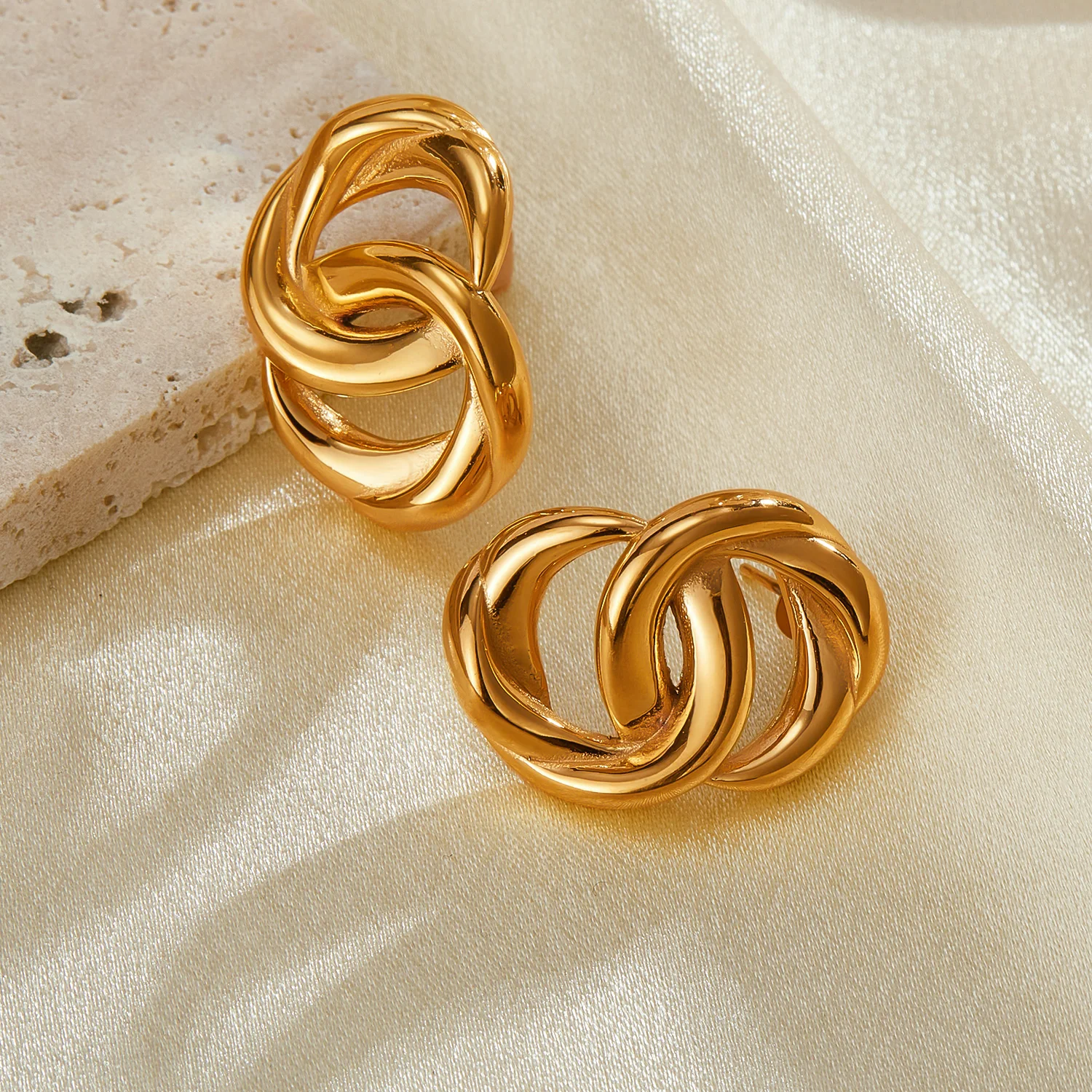 2024 Summer New 18k Gold Plated Unique Hypoallergenic Stainless Steel Spring Design Boho Gypsy Style Stud Earrings Women
