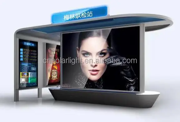 Outdoor Modern Bus Stop Shelter Advertising LED Display Bus Station With Bench