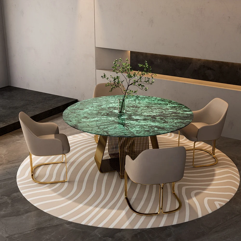 Luxury italian dining room furniture chairs green marble round 4 6 seater dinning table set luxury modern