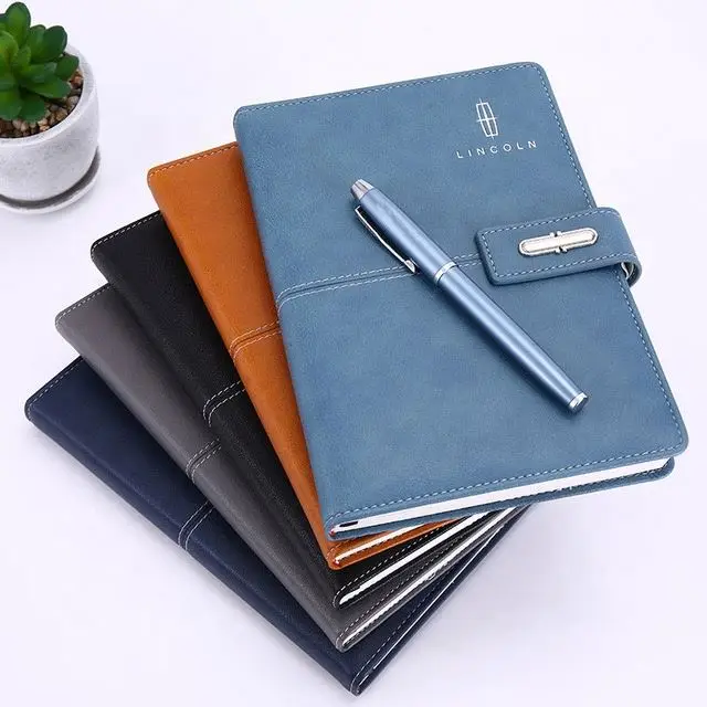 Custom 2023 Luxury Refillable Stationery Diary Notebook Gift Set Business Black Pu Leather Magnetic A5 Journal With Box And Pen