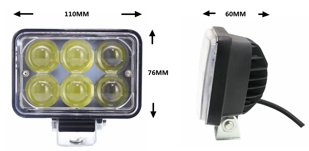 IP67 Waterproof 12V 24V Input 3 Inch 1000LM Amber 18W LED Work Lights for Truck Pickup Bumper