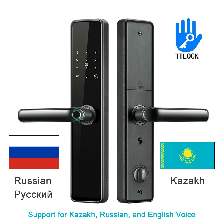 Russian Kazakh Voice locks handle electric password digital smart Ttlock fingerprint door lock cerradura inteligente