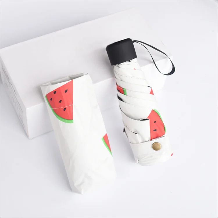 Chinese Parasol White Good Quality Fruits Light Weight Five Fold Umbrella Sun and Rain Umbrella Manufacturer
