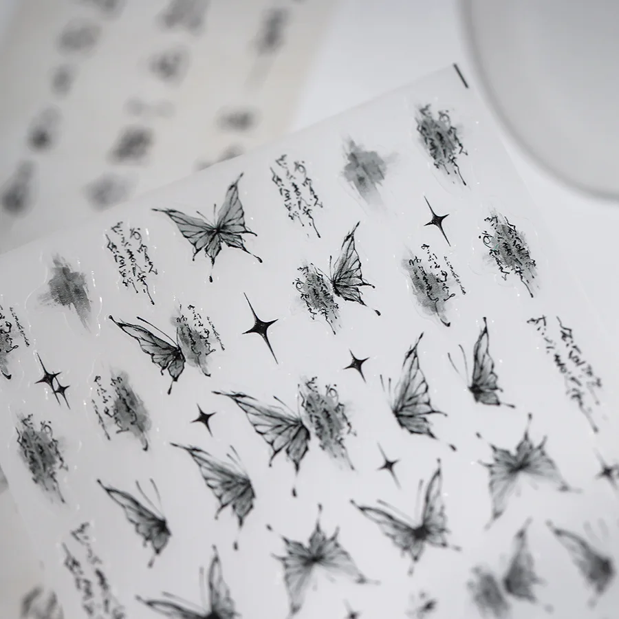 Chinese-style antique butterfly embossed thin and durable butterfly stickers light dance double-sided adhesive nail stickers