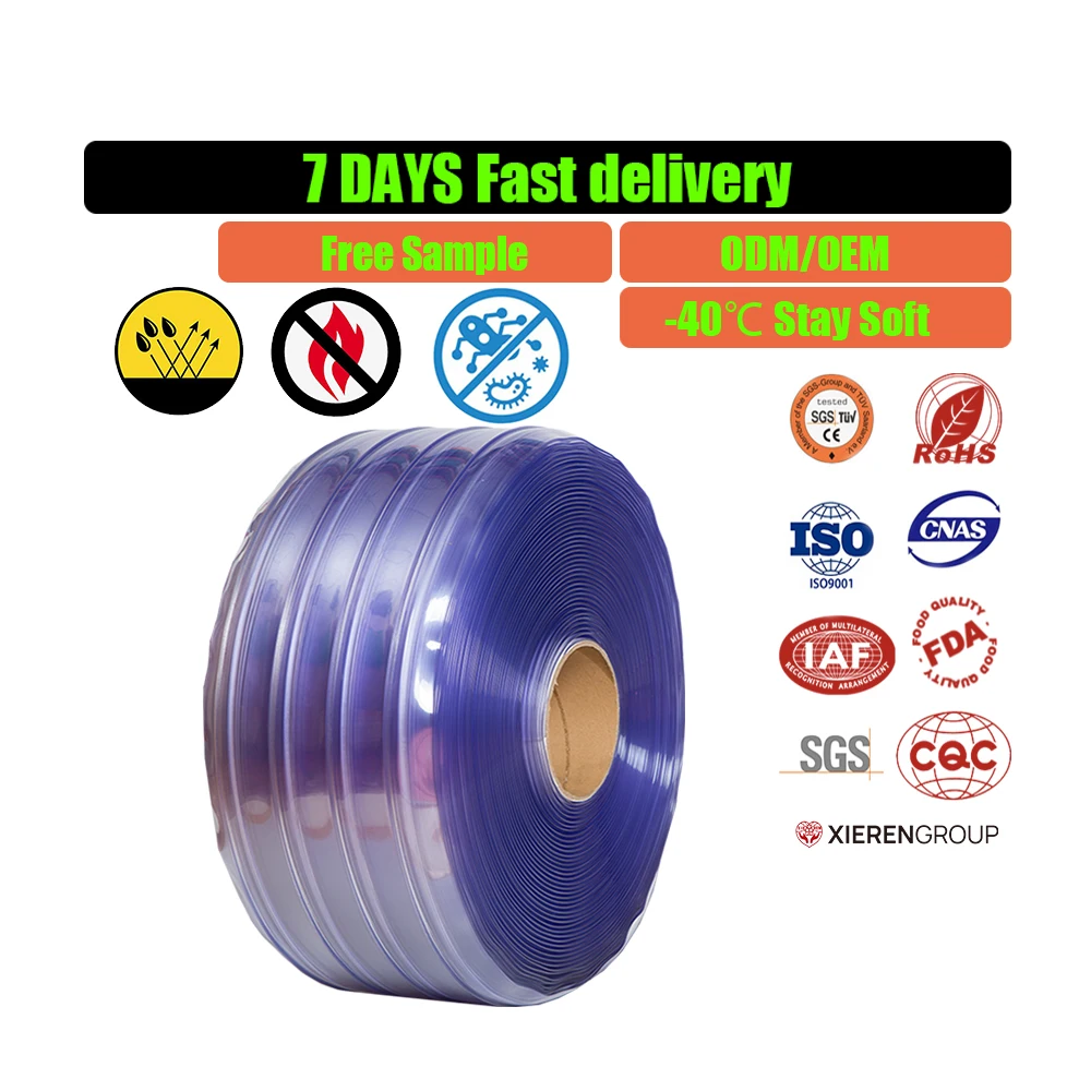 Xieren Hotsale PVC Ribbed Roller Plastic Door Curtain Dop 3mm Strip Pvc clear Transparent