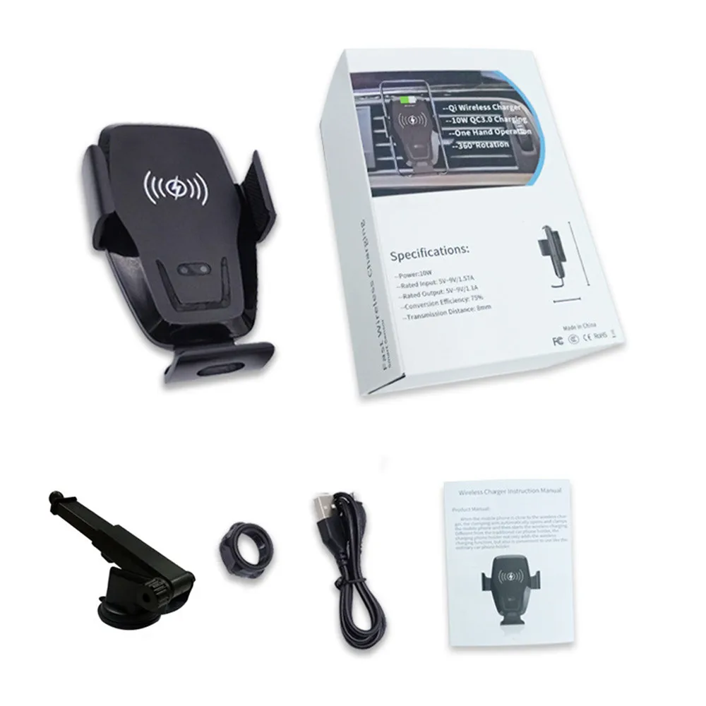 
Factory Made 10W QI Wireless Fast Charger Car Phone Holder with Infrared Induction Electronic Auto Clamping Suction Mount K88 