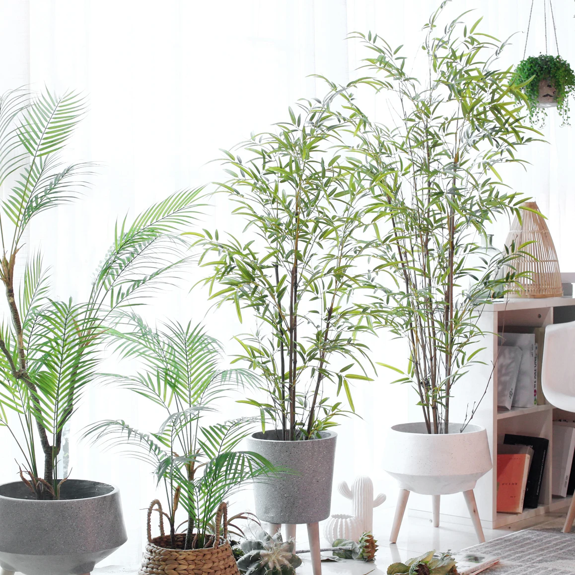 Decorative Outdoor Plastic Leaf  Plant Tree Artificial Bamboo With Real Pole