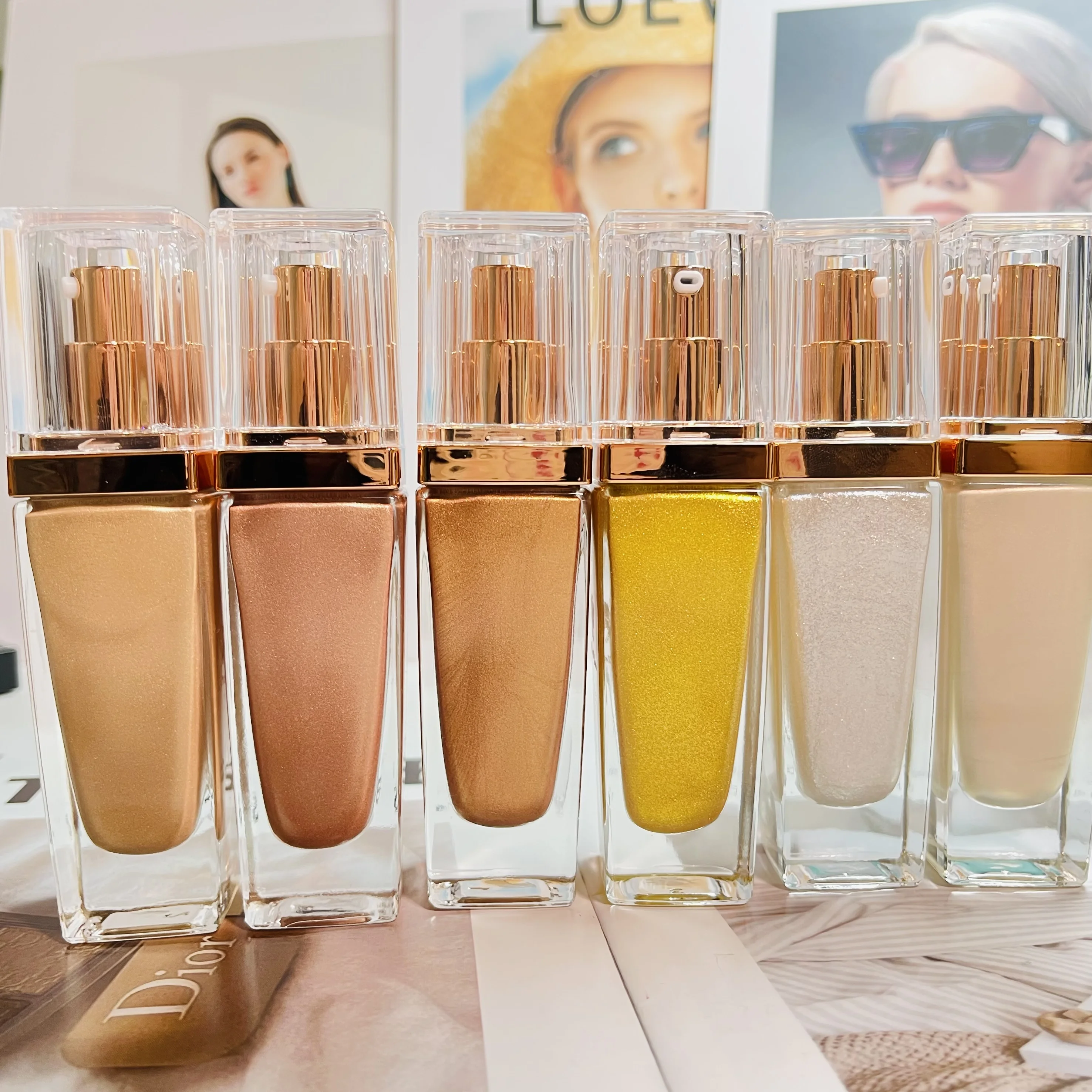 Оптовая продажа 6 видов цветов жидкий хайлайтер косметика макияж мерцающий Хайлайтер для тела