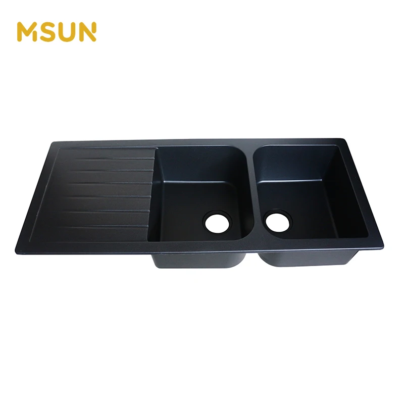 MSUN Artificial Marble Quartz Stone Kitchen Double Sink In vanity sink