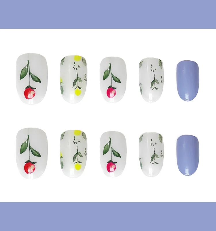 Manicure Art Display Nail Supplies Multi Color My Lady Flower Blue 24pcs Mid Length Nail Art Press On Nails