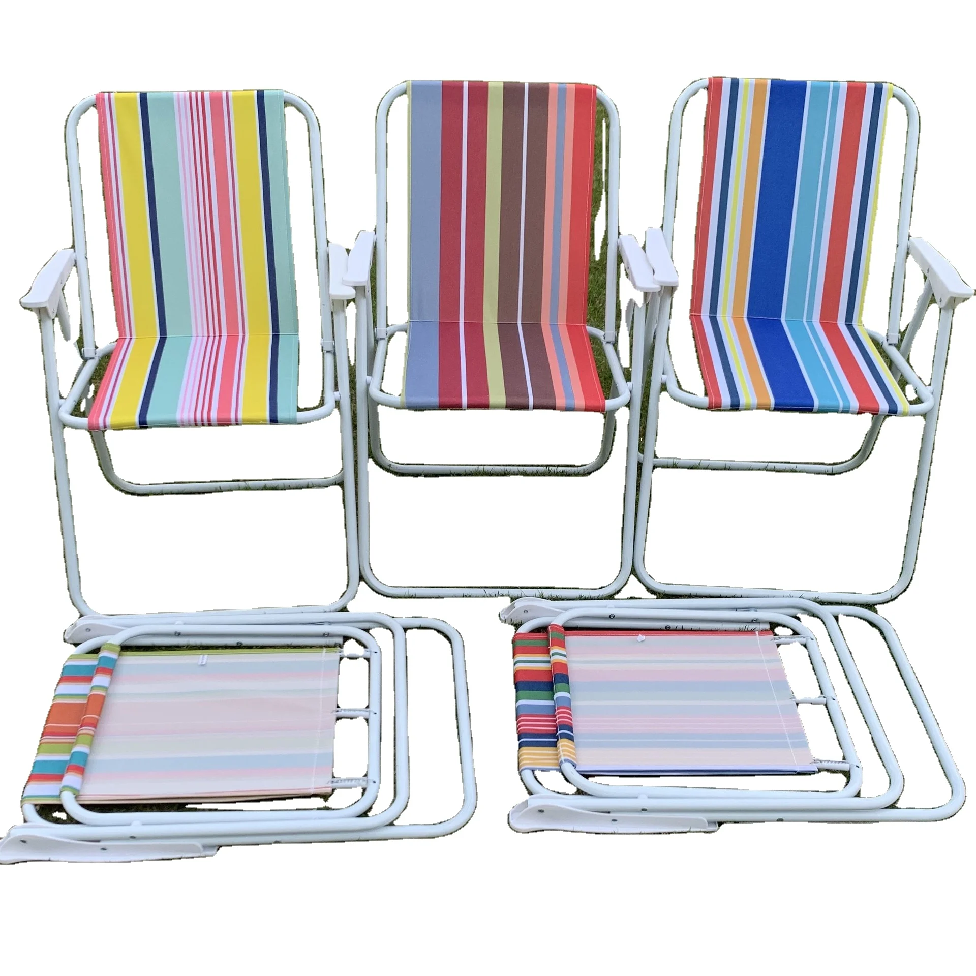 Outdoor Spring chair heavy Duty Oxford striped Plastic armchair double folding barbecue chair simple convenient  beach chair