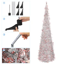1.8M 6FT White Color Snowflakes Christmas Tree Assembly POP-UP Collapsible Artificial Tinsel for Home Store Xmas Tree Decoration