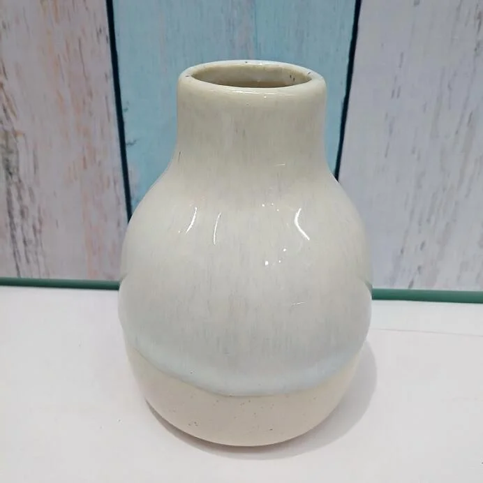 
set of 3 reaction glaze ceramic vase decoration on tabletop 