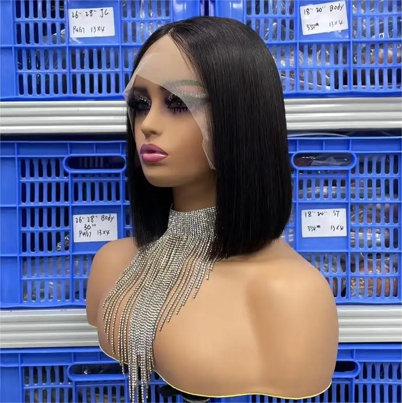 Natural Straight Cuticle Aligned Raw Bob Wig Human Hair Lace Front Wigs Piano Bob Wig With Kim K Closure