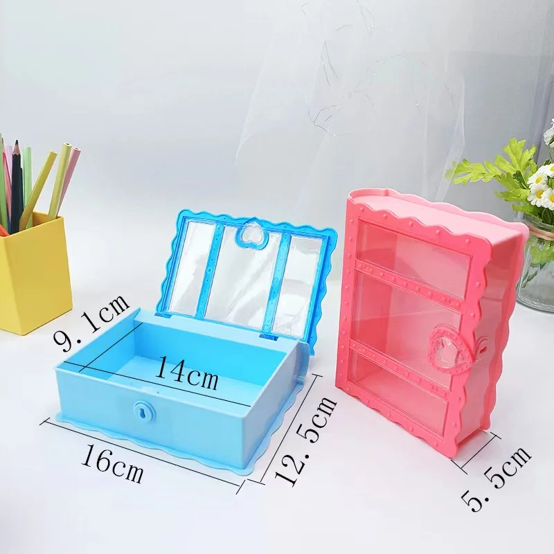 Cheap Creative European Magic Book with Lock Key Kids Plastic Cosmetic Jewelry Storage Box Desktop Boxes for Earrings Rings