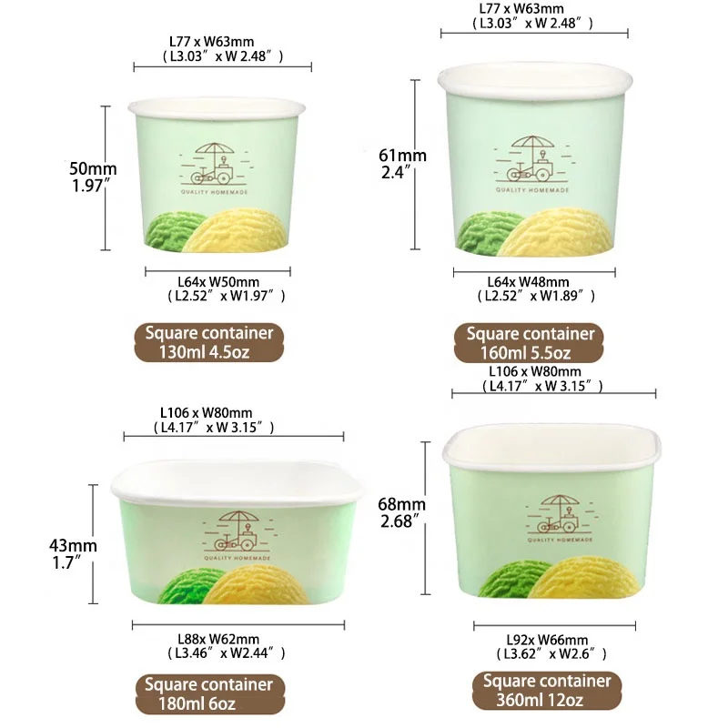 Square Disposable Paper Cups Pudding Ice Cream Jelly Cake Paper Container with custom printing