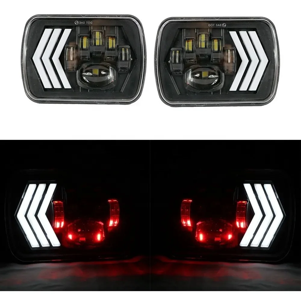 Par Faros 7x6 5x7 Jeeps Lupa Drl Blanco Ambar Flechas 4x4 55w