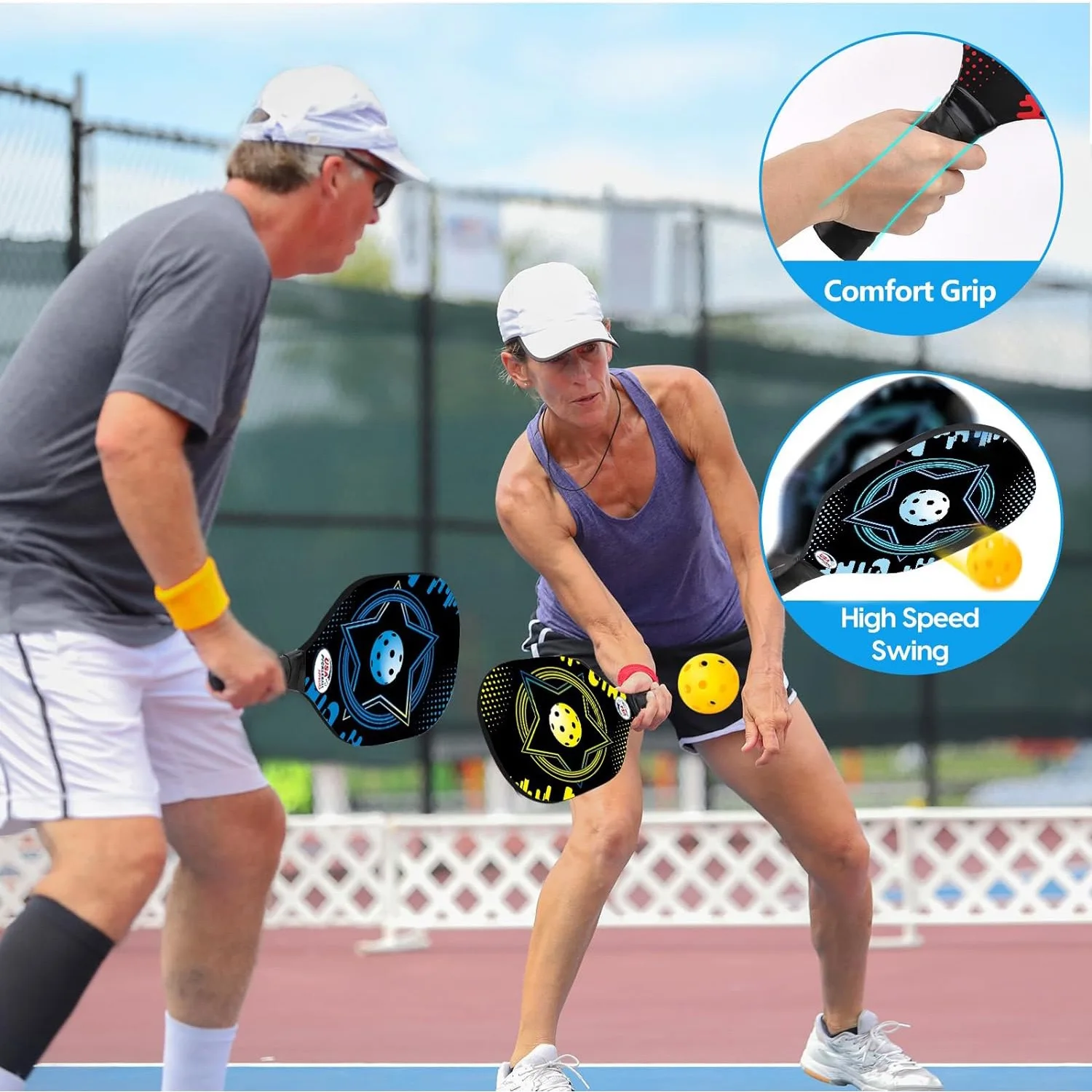 longer pickleball rackets set,graphite thermoformed t700 pickleball paddle set of 2,carbon fiber pickleball paddles set of 2