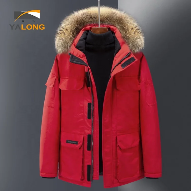 OEM Высокое качество производительность несколько накладных карманов 90% белый утиный гусиный пух зимняя меховая мужская куртка пальто парка