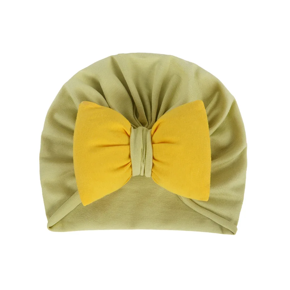 Spring summer autumn cotton new-style newborn color matching fat bow head cute baby hat