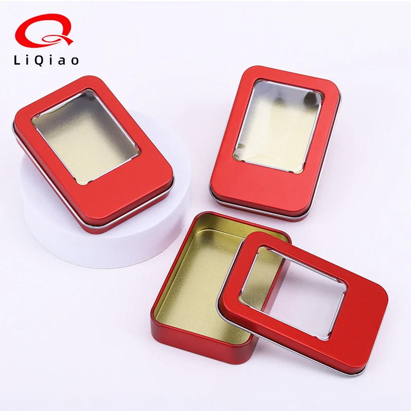 Rectangular Wholesale Windowed Red Tin Box 87*60*18mm Metal Box Badges Medals Gift Small Custom Tin Box