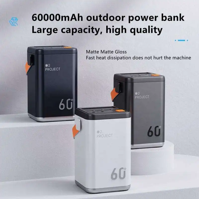 Smart Power Bank With Strong Light 4 Usb Outdoor Digital Display High Capacity Powerbank 60000Mah Power Bank