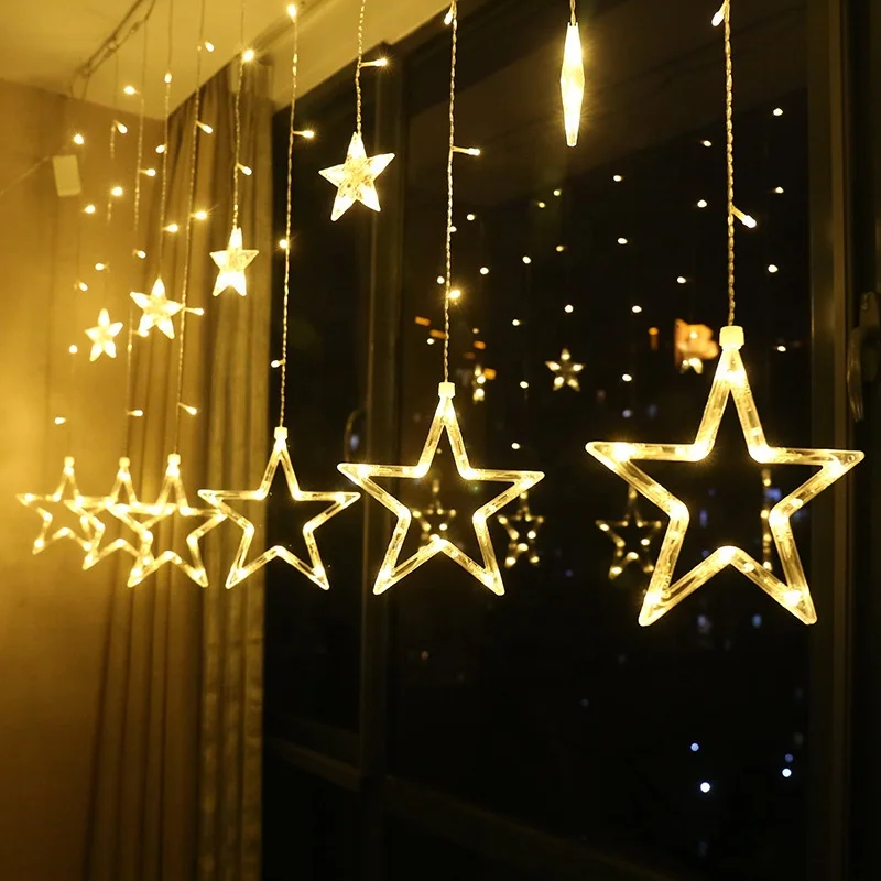 Popular Design 3.5m Christmas curtain LED light with star shape hot sale for Christmas decoration adornos de navidad