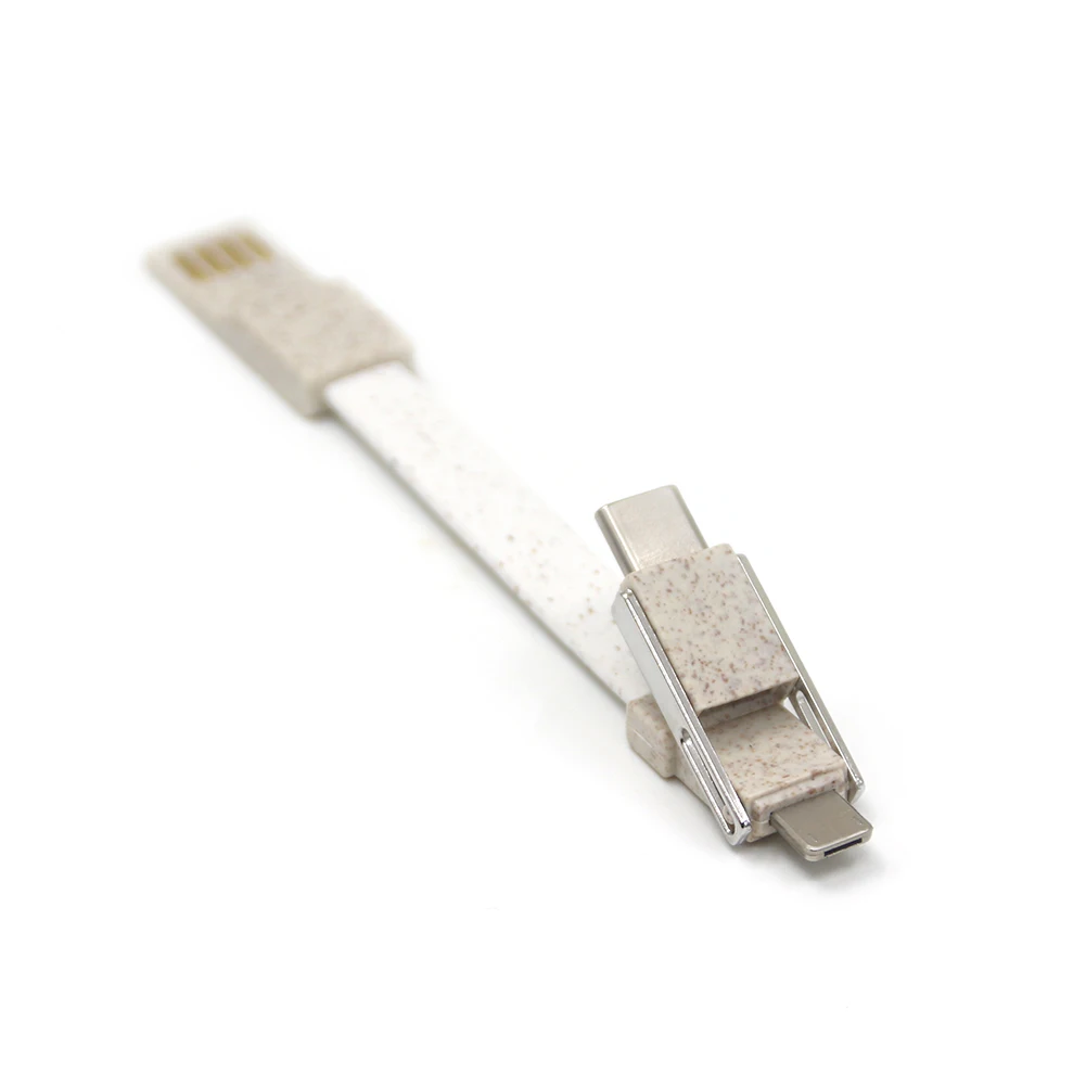Promotional Gift Items 3 in1 Keychain Magnetic Charging Cable For Micro USB, Lighting with Environmental Wheat Straw Material